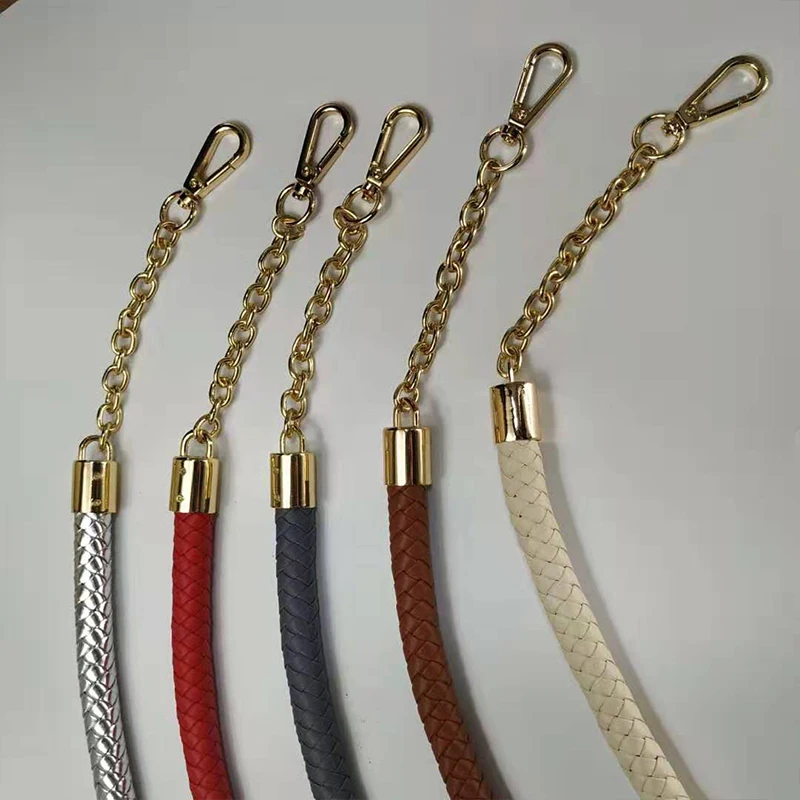 2Pcs 60cm PU Leather Braided Rope Bags Handle Single Shoulder Handbag Strap Gold Buckle Purse Handles Woven Bag Accessories