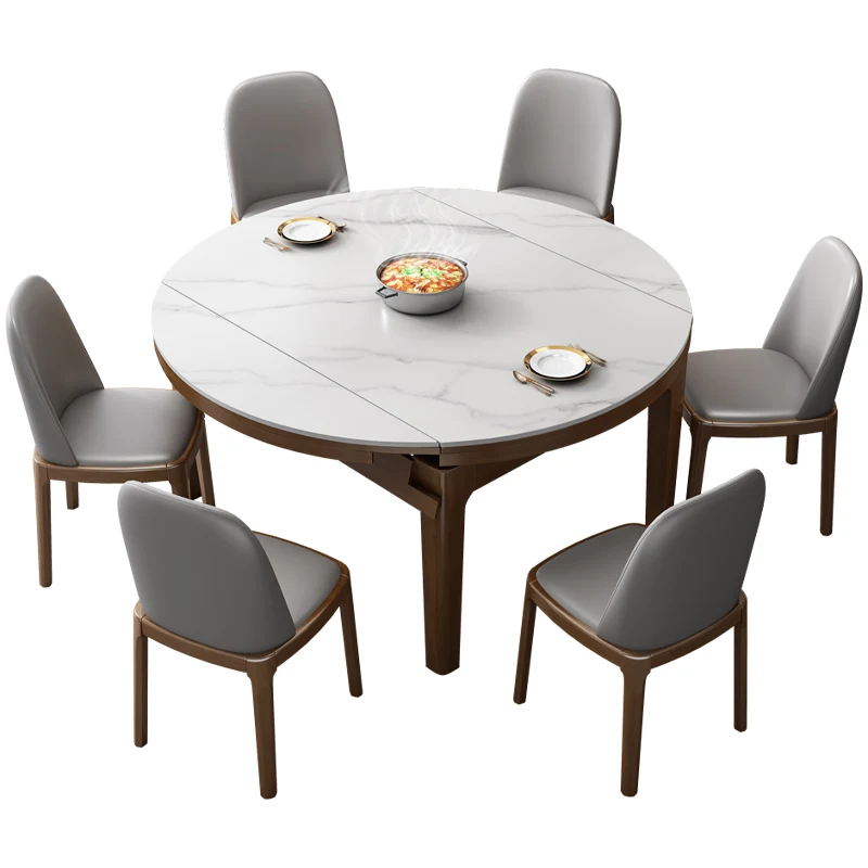 

Dining Tables and Chairs Set Italian Style Light Luxury Modern Simple Variable round Table Home Retractable Folding