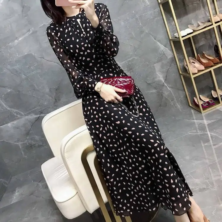 

Retro Long Dress Spring Autumn Polka Dots Long Sleeves Elegant Gowns Party Dresses for Woman 2023 Robe Streetwear Women Clothing