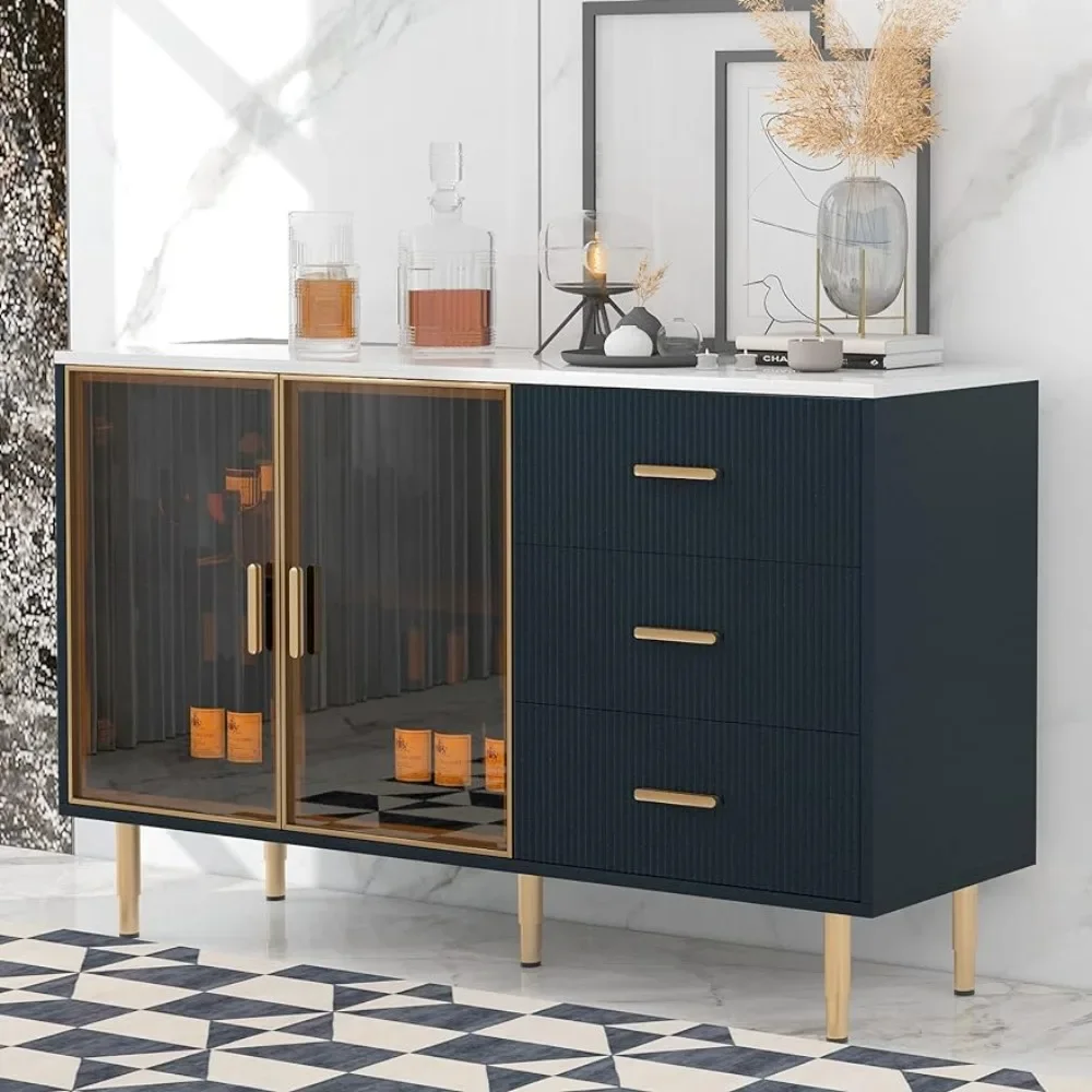 

Modern 60'' Sideboard Large Storage Buffet Cabinet with 3 Drawers, Console Table with Gold Metal Legs