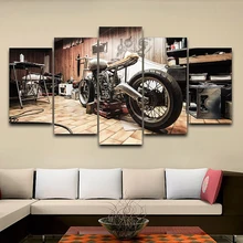 

5 Pieces Canvas Art Retro Motorcycle Vintage Poster Painting Living Room Home Decor Wall Picture Print Bedroom Mural Framework