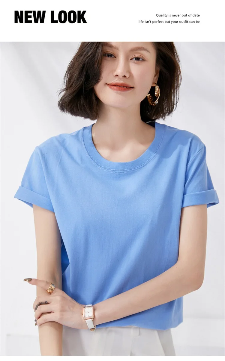 Women T-shirts 2024 Summer Tops Solid Short Sleeve Loose O-neck 100% Cotton Casual Ladies Shirts Harajuku Korean Woman Tshirts
