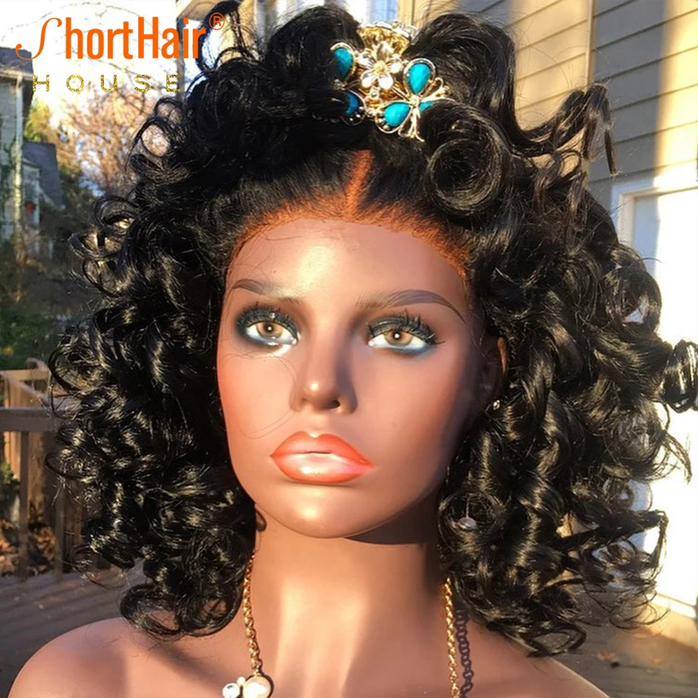 1B 30 Color Short Bob Curly Pixie 13x4 Lace Front Human Hair Wigs Brazilian Loose Curl Copper Blonde Pixie Wigs Side Part Hair