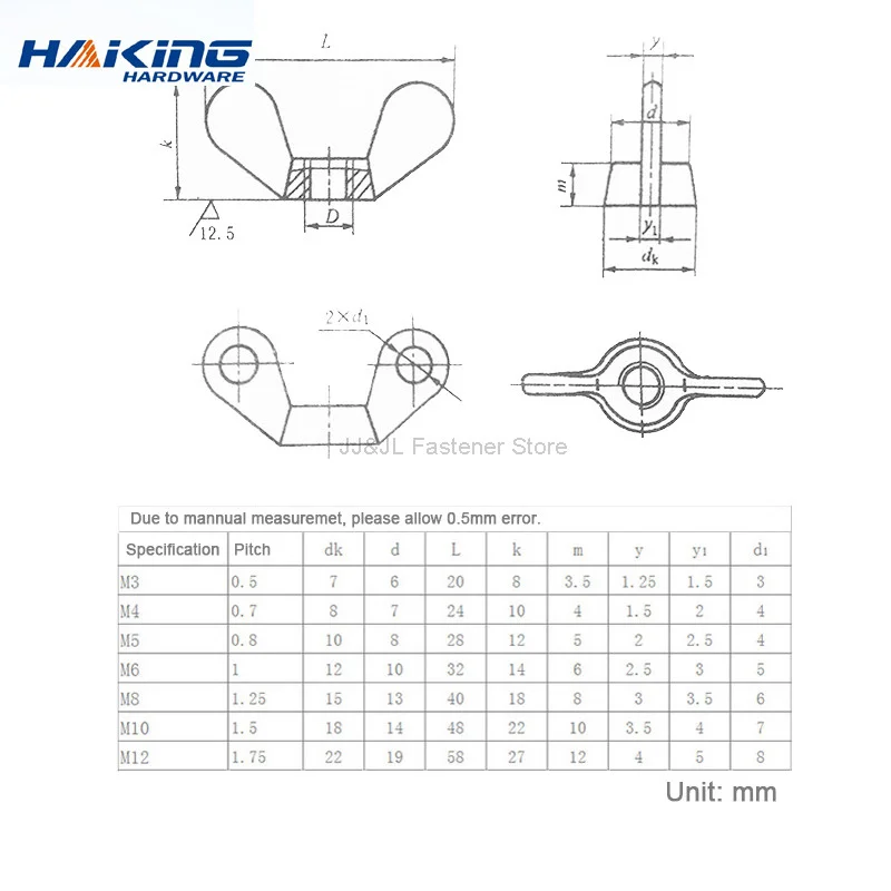5/10/20pcs Butterfly Wing Nuts M3 M4 M5 M6 M8 M10 M12 Stainless Steel Wing Nuts Zinc Plated Hand Tighten Nut DIN315