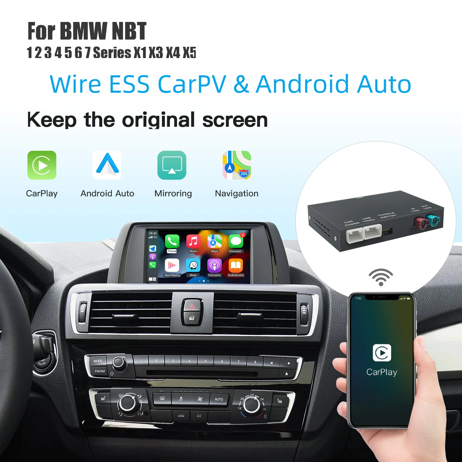 Wireless CarPlay for BMW NBT,EVO System 1 2 3 4 5 6 7 Series X1 X3