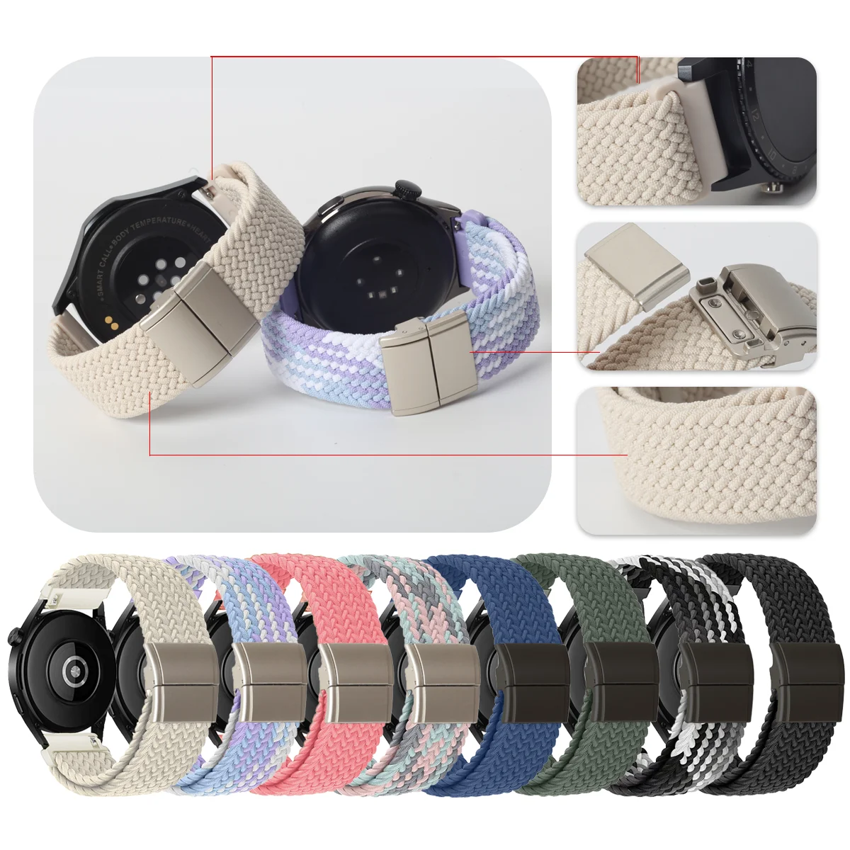 Fashion Magnetic Nylon Strap - Elegant Replacement Band, 18/20/22mm Adjustable Size