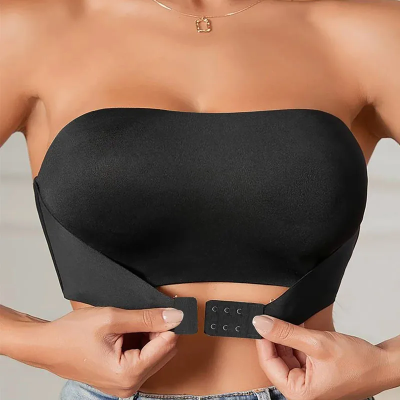 Women's strapless and padded seamless front button bra, comfortable and smooth underwear, slim fit underwear with beautiful back