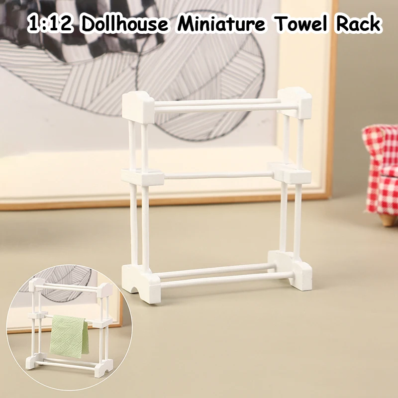 

1:12 Dollhouse Miniature White Towel Rack Hand Towel Drying Rack Furniture Model Decor Toy Doll House Accessories