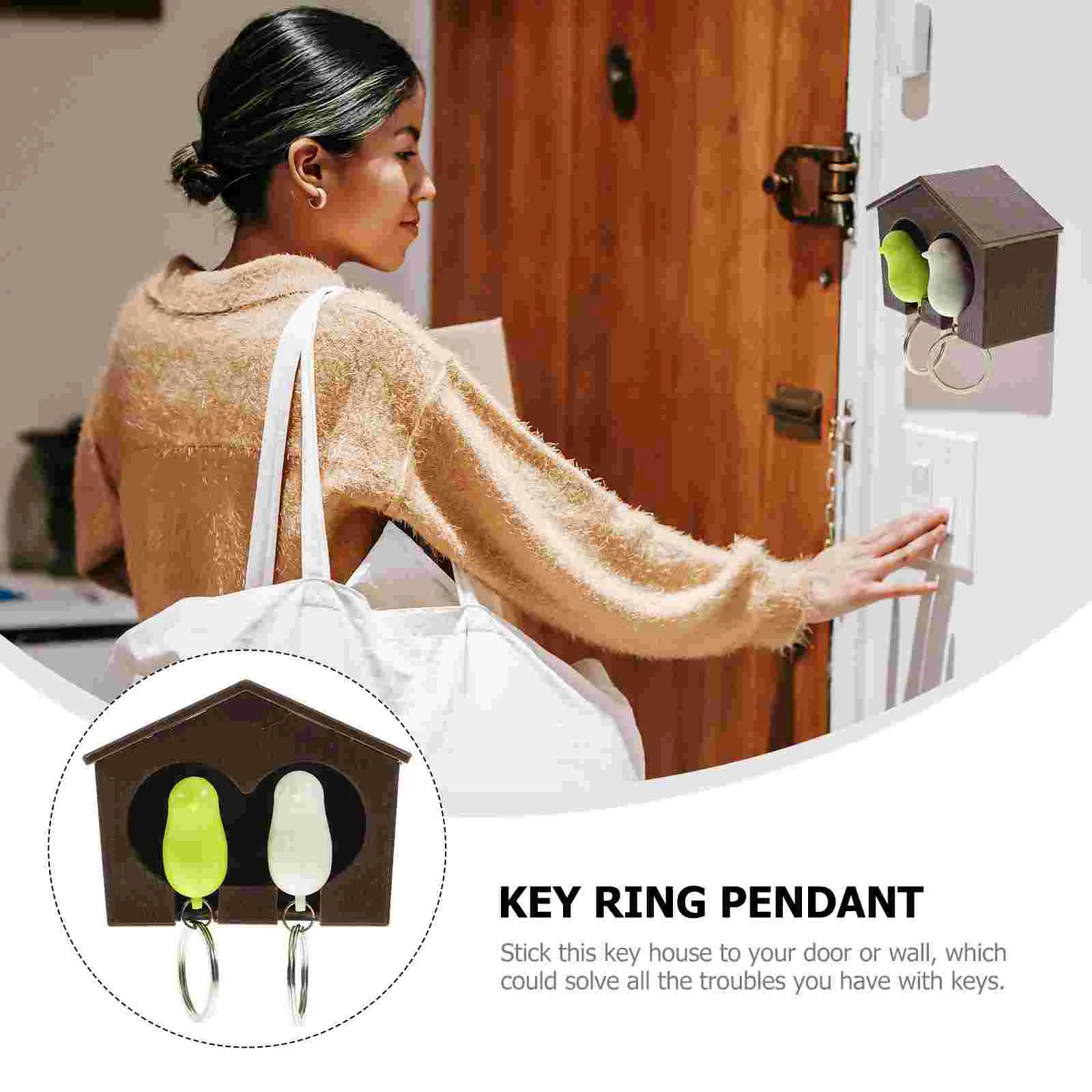 Birdhouse Shape Key Ring Pendant Wall Mount Keychain Holder for Home Dorm Stylish and Functional Key Organizer 6