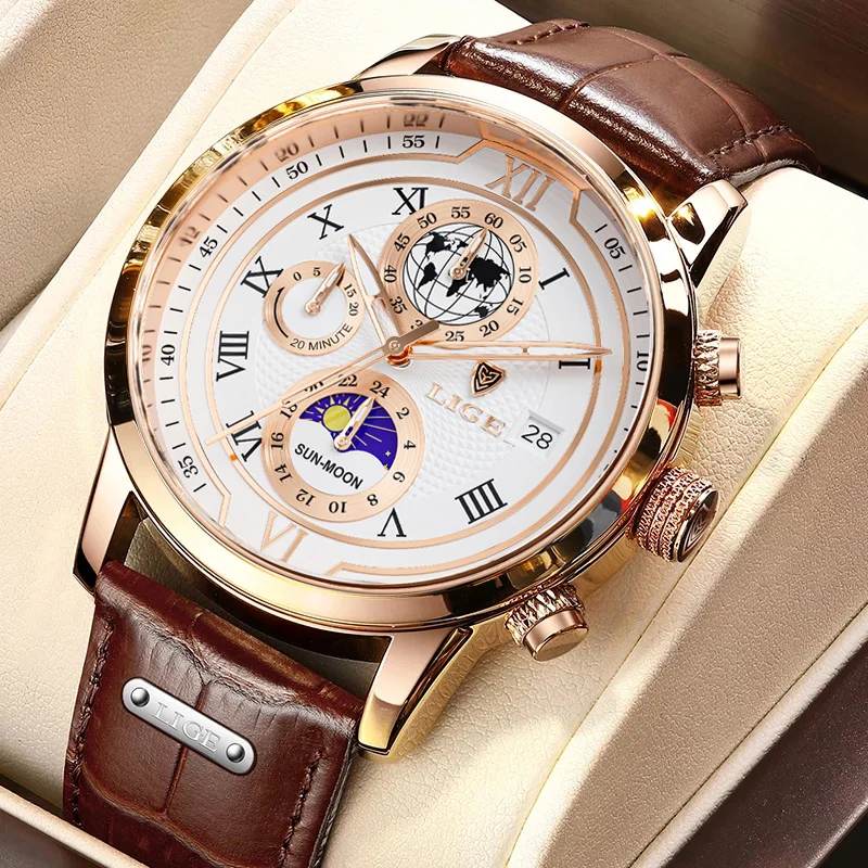 LIGE krám pánská hodinky káča značka luxusní kůže ležérní křemen moonswatch pro muži sport vodotěsný hodinky relogio masculino