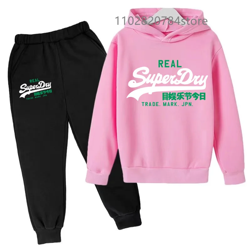 Kids Hoodie Pants Set Outdoor Sport Spring Autumn 3-12 Year Boy Girl Sweatshirt