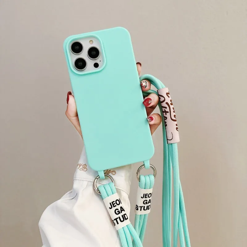 Solid Candy Color Silicone Crossbody Lanyard Case with Strap