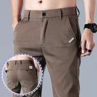 Lyocell Men Casual Pants Summer Thin Slim Business Trousers Elastic Fashion Straight Male Skinny Small Feet Pants