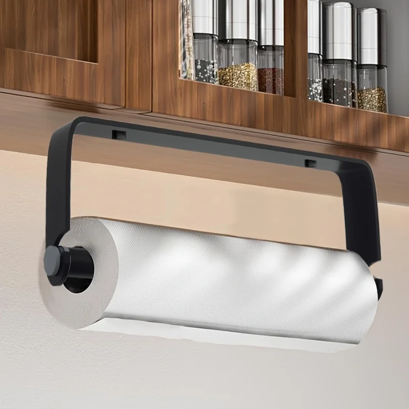 Kitchen Paper Towel Holder No-Drill Wall Mount Paper Towel Holders Dishcloth Rack Plastic Wrap and Cloth Storage Hanging 1