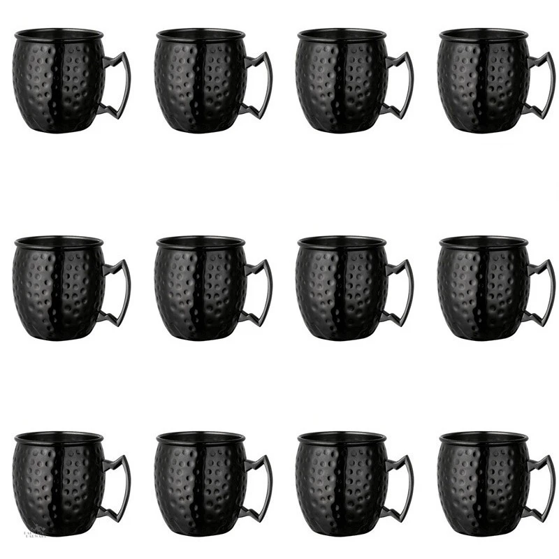 12pcs 550ml Black Moscow Mule Copper Mugs Metal Mug Cup Stainless Steel Beer Wine Coffee Cup Barware