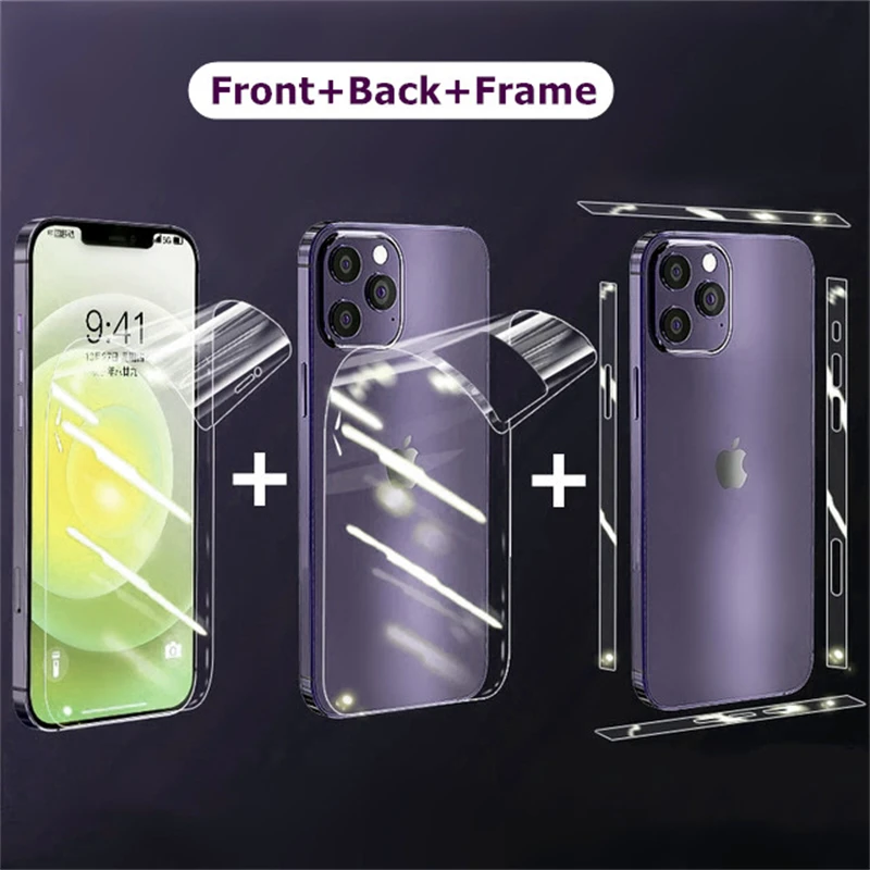 Comprehensive 4-in-1 Clear Hydrogel Screen Protection Film - Front, Back, Frame & Lens Coverage