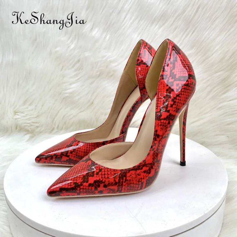 

Sexy Red Snakeskin Effect Women Pointy Toe High Heels 12/10/8cm Slip On Stilettos Pumps Ladies Party Dress Shoes 34-46