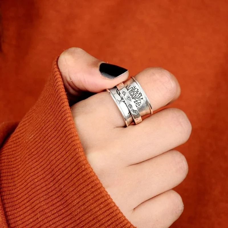 New Retro Creative Spinner Rotate Life Tree Ring for Women Men Retro Punk Geometric Carved Leaf Ring Женская Бижутерия Тренд