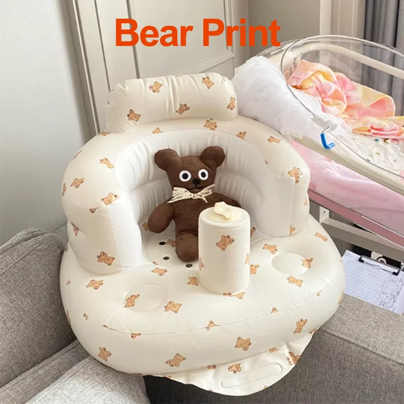 곰 프린트 용 인플레이터블 소파 휴대용 다기능 어린이 푸프 학습 의자 앉기 연습 목욕 의자 안전한 스툴
