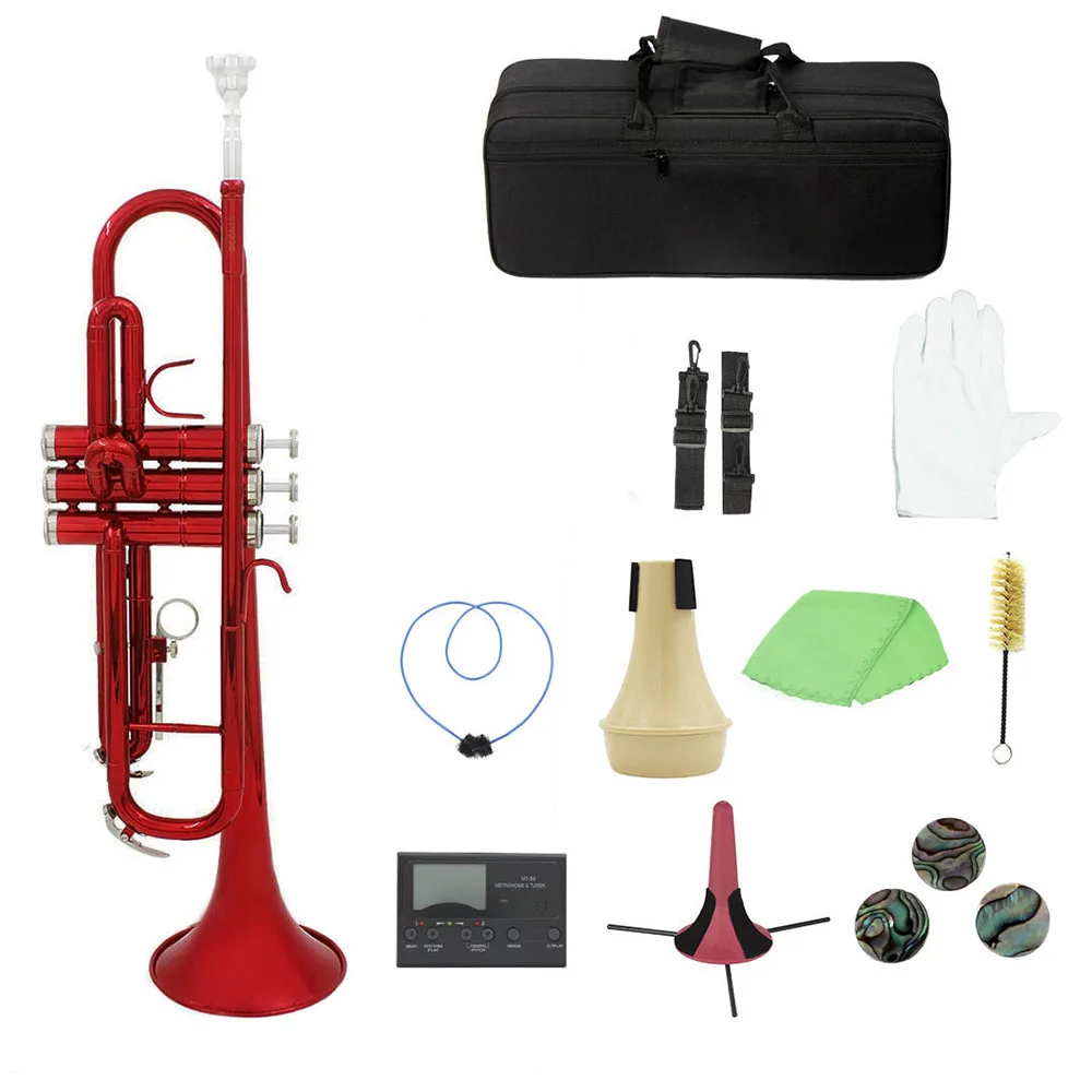 

Trumpet Standard Brass Brass Trumpet Bb B Flat with Mouthpiece Carry Bag Tuner Mute Trumpet Stand Gloves Cleaning Tools Wind