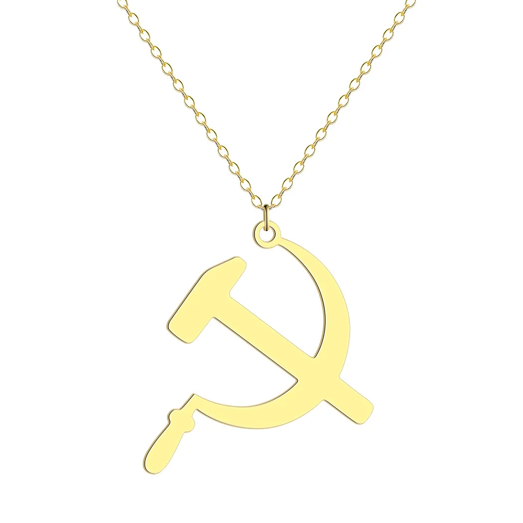 Stainless Steel Hammer And Sickle Pendant Necklace Women Men