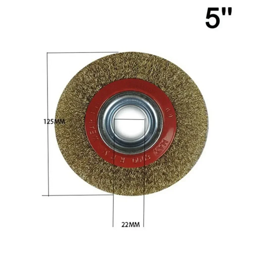 1pc Wire Brushes Polishing Wheel 125mm Round Brass Plated Stainless Steel Wire Brush Bench Grinder Tool Parts 4