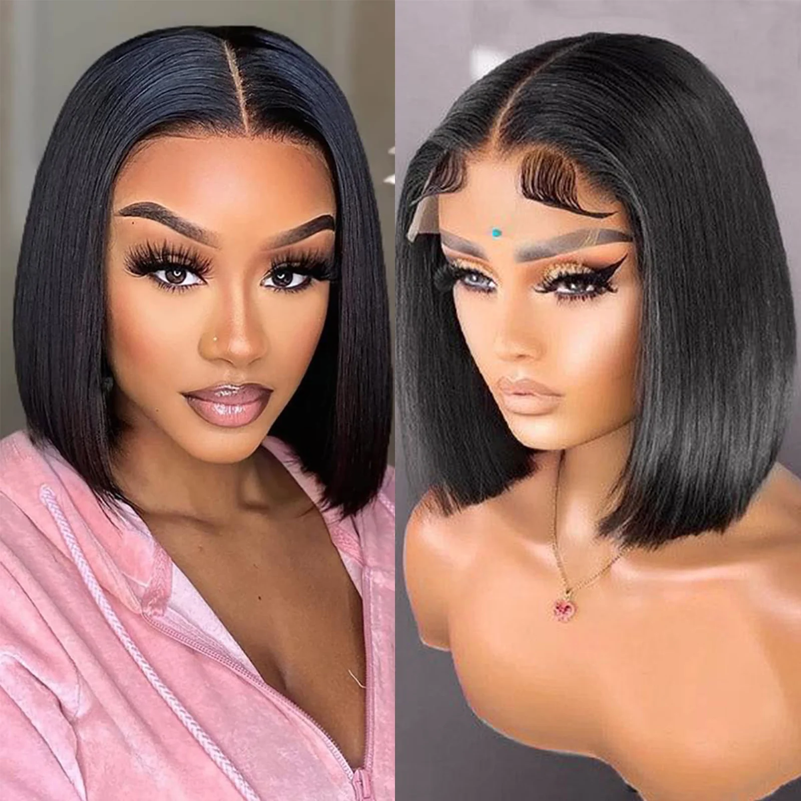 

4x4 Lace Frontal Bob Human Hair Wig 8-18 Inches Straight Short Bob Brazilian Remy Human Hair Wig for Black Women 180% Density