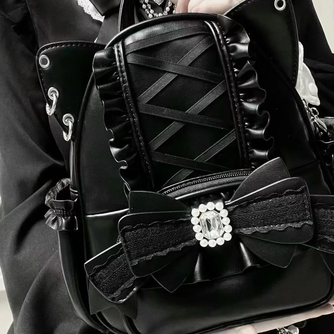Japanese Bow Backpack Tote Cute Lace Cat Ear Student Large Capacity Women's Handbag Single Shoulder Bag 5