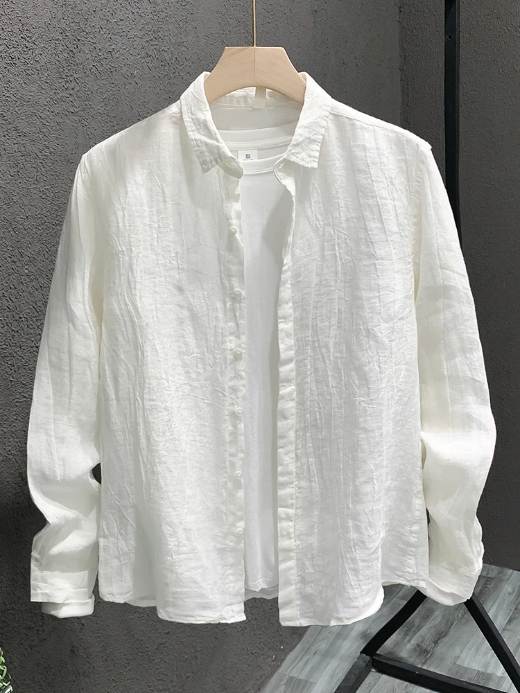  Casual Linen irt Long Sve Youth Men's Faionable Urban Sle Spring Autumn Wear Iron Free Personali Coat