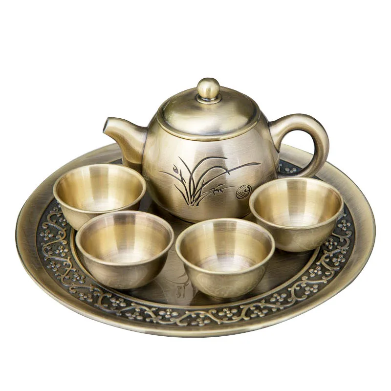 

Classic metal craft orchid tea set creative teapot gift set home tea party decoration