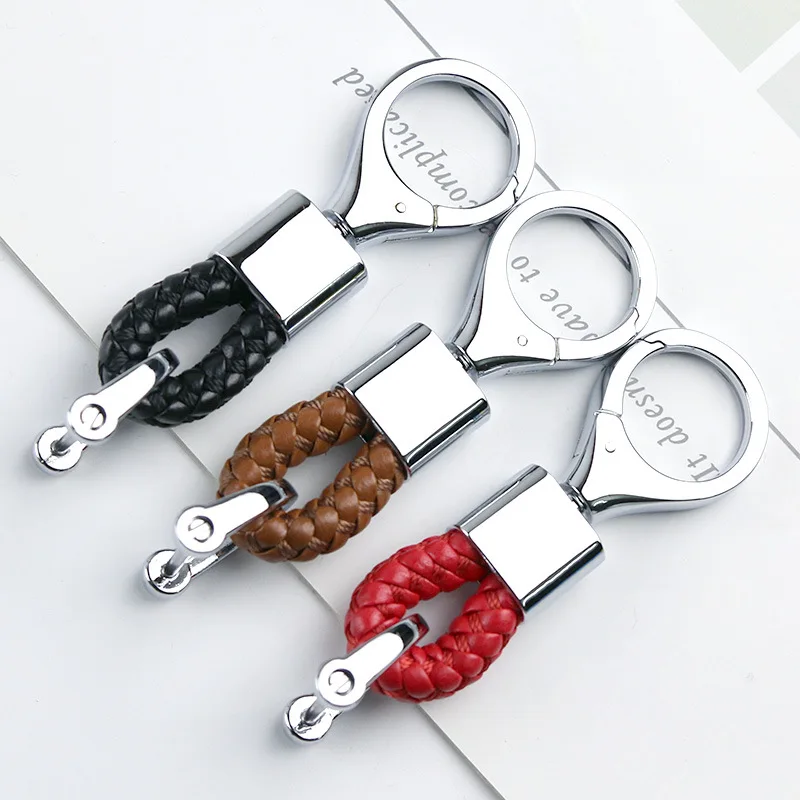 Trendy Mężczyźni Kobiety Breloczek Tkane Skórzane Brelok Do Kluczyków Samochodowych 360 Stopni Obracanie Podkowa Klamra Na Klucz Uchwyt Pierścieniowy 