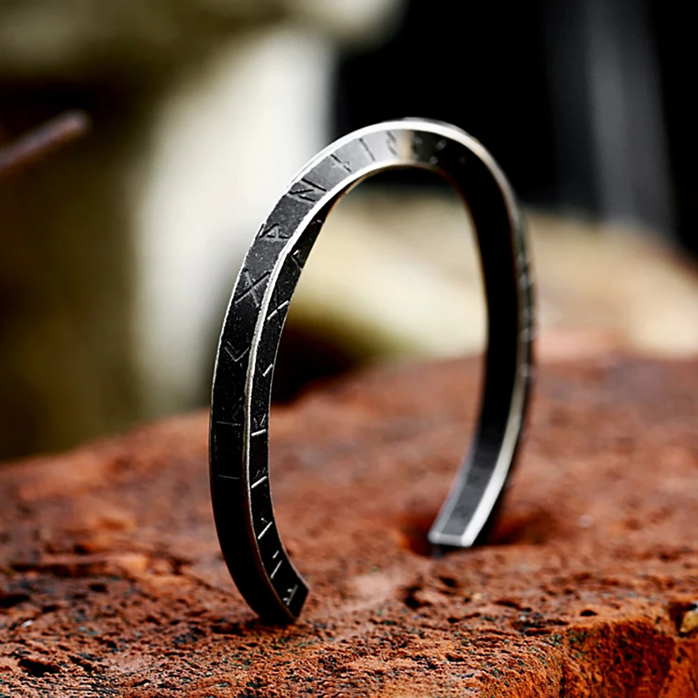 

Unique Retro Nordic Viking Twist Bracelet Punk Fashion Stainless Steel Rune Open Bracelet Biker Party Jewelry Gifts Wholesale