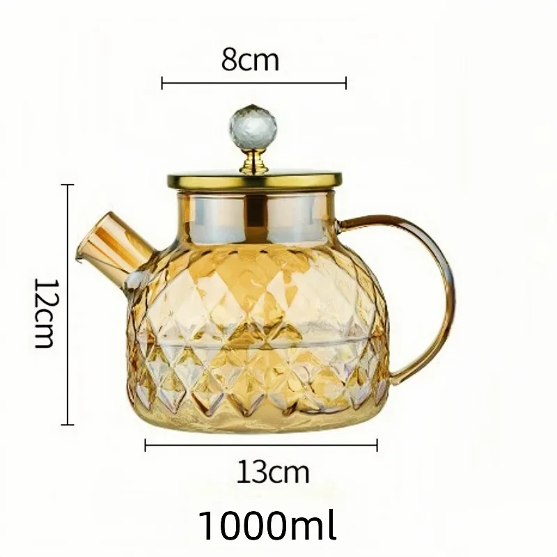 Glass Tea Kettle With Bamboo Lid And Removable Filter Spout Champagne Teapot For Loose Leaf Blooming Tea And Fruit Tea