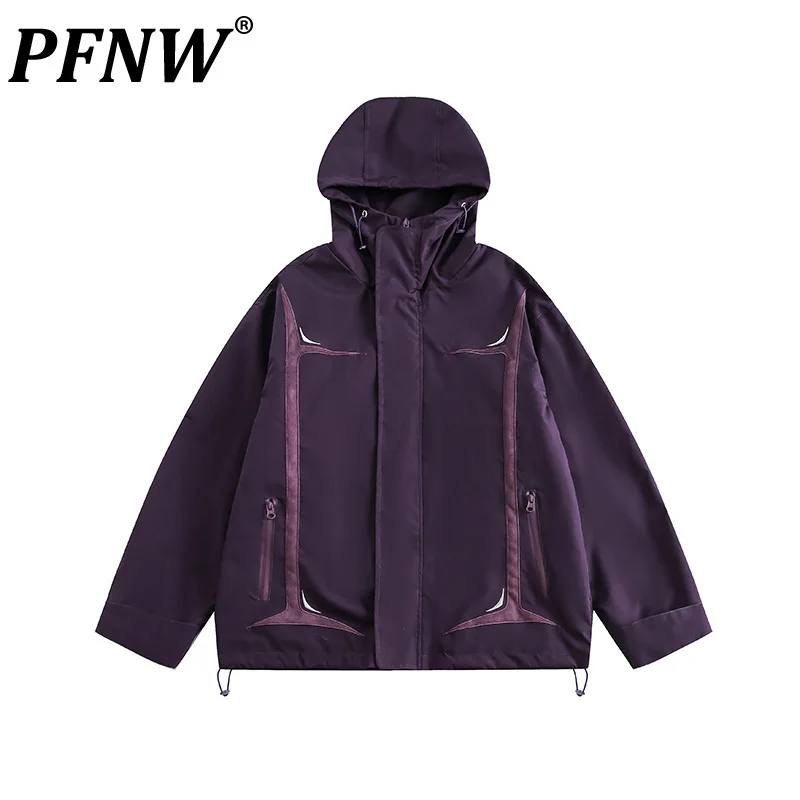 

PFNW High Street Stitching Color Men's Outdoor Jackets Safari Style Male Tech Wear Casual Hooded Coats 2024 Spring New 28W3065