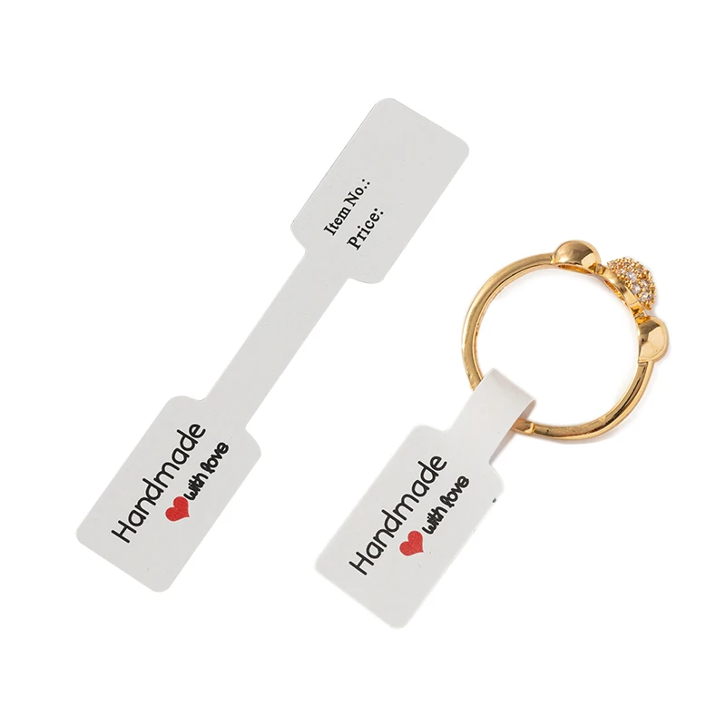 Rectangle Blank Jewelry Price Tags - Self Adhesive Barbell Sticker Cards for Display and Packaging