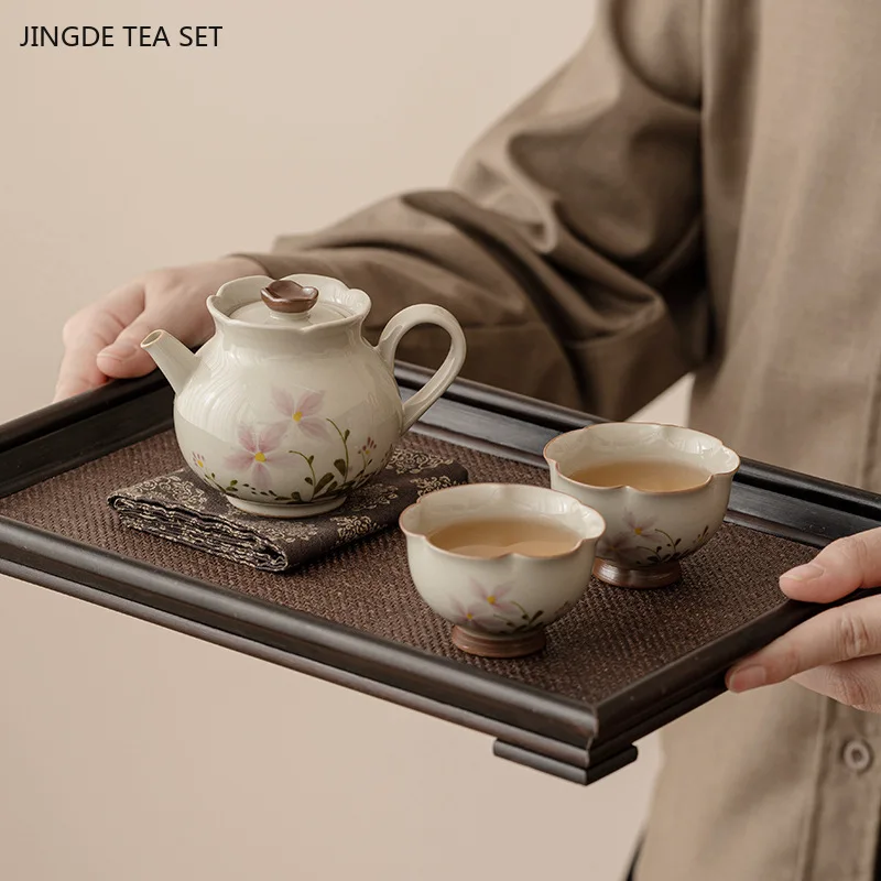 Portable Ceramic Tea Set Household One Pot Two Cups Storage Bag Set Outdoor Travel Teaware Custom Tea Pot and Cup Set