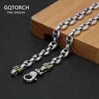 Solid 925 Sterling Silver 7mm Necklace Coffee Bean Chain for Men Retro Antique Punk Style Fine Jewelry 1