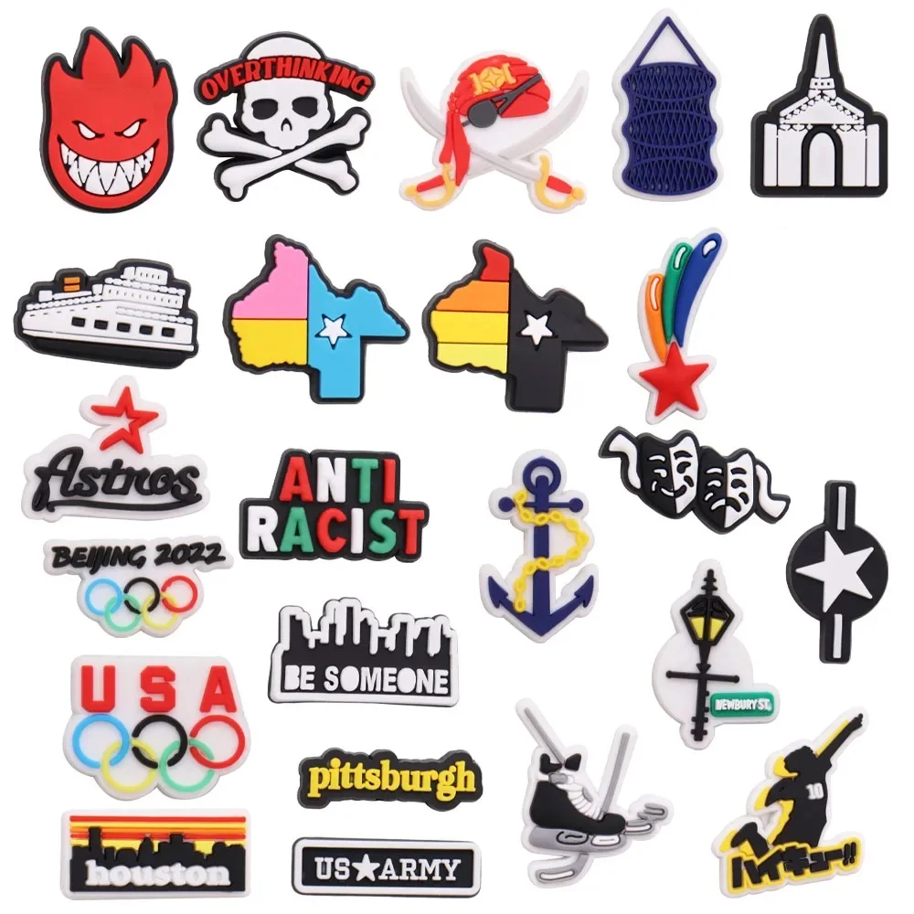 1 stücke PVC überdenken jemand uns Geist Houston Pittsburgh Schloss Schuh Schnalle Charms Zubehör Cartoon Knopf Dekoration sein