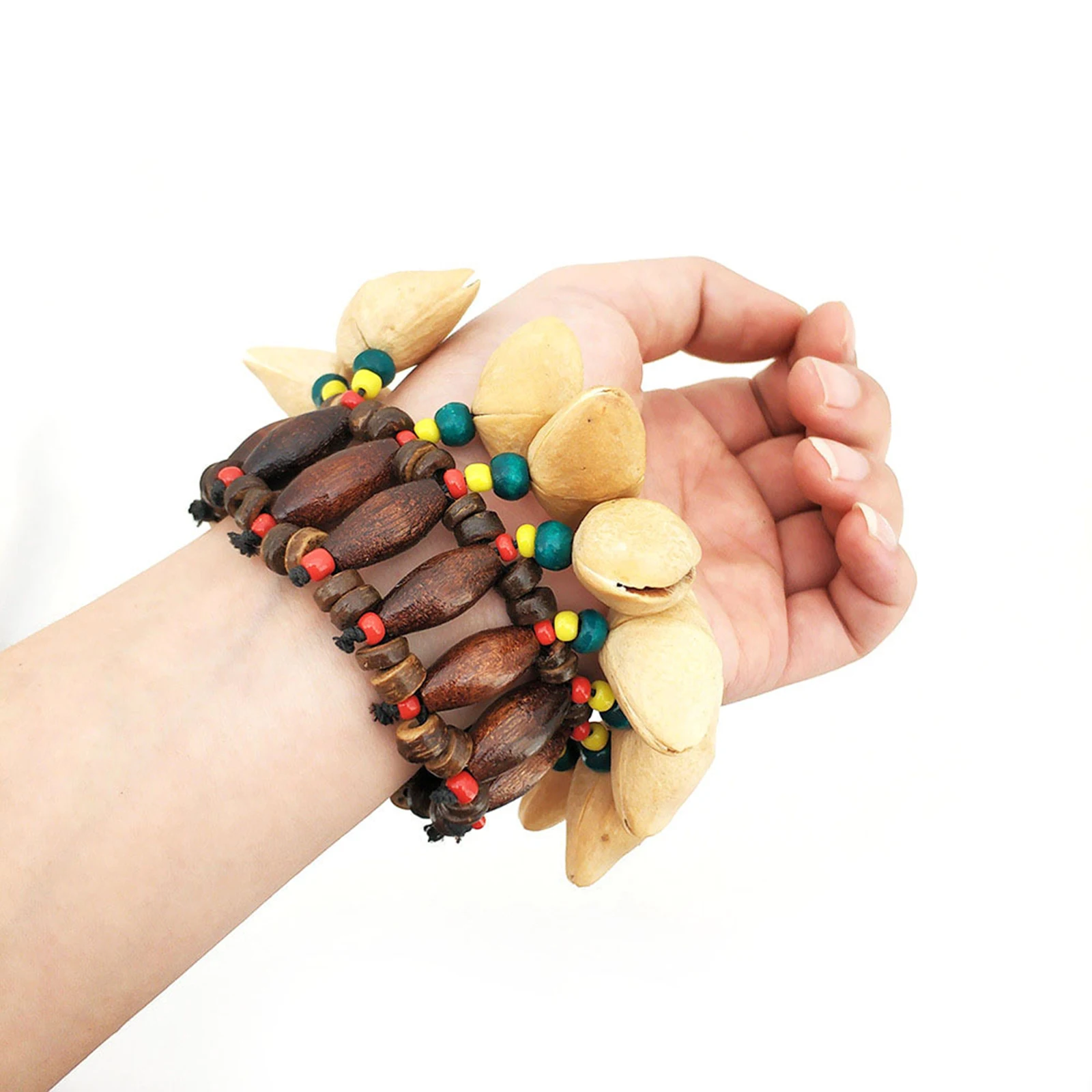 Hand Bell Children Percussion Instruments Colorful Hand Chain Bracelet African Drum Nutshell Handbell Natural Nut Shell Percussion Musical Instrument Children Toys