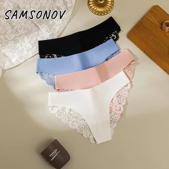 Mutandine da donna Intimo femminile sexy in pizzo trasparente senza cuciture Slip elasticizzati a vita bassa per lingerie morbida in seta ghiacciata da donna 1