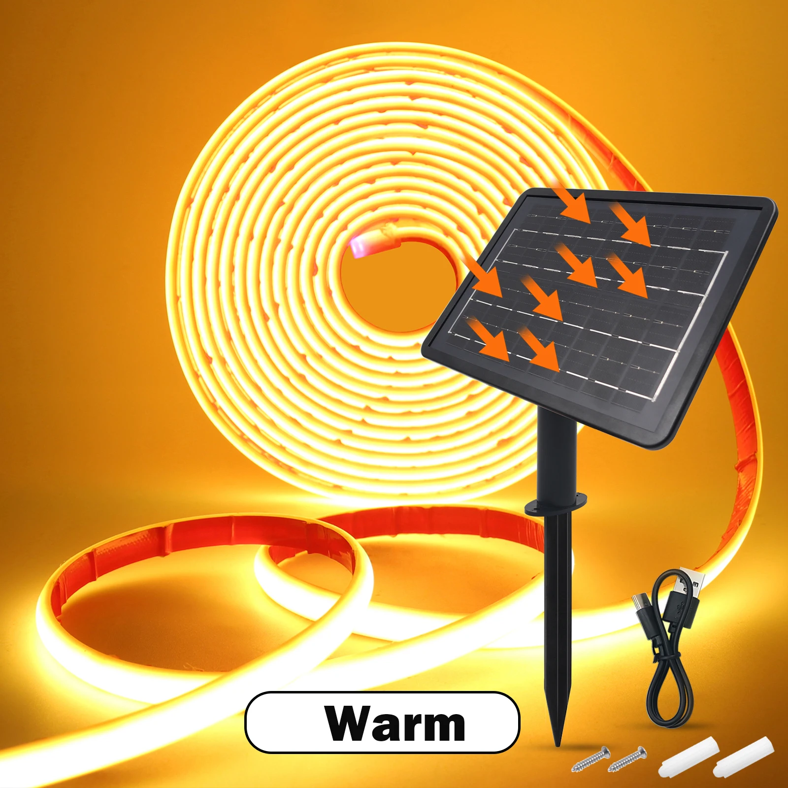 Solar Powered COB Neon LED Strip Light, IP68 Waterproof Flexible Ribbon for Home and Garden Lighting