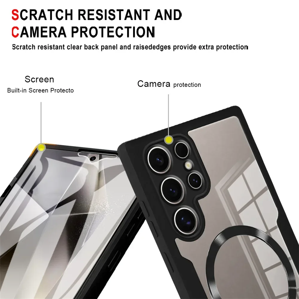360° Full Shockproof Case for Samsung Galaxy S25 S24 S23 S22 S21 Ultra Plus FE Wireless Charging Transparent Cover 6