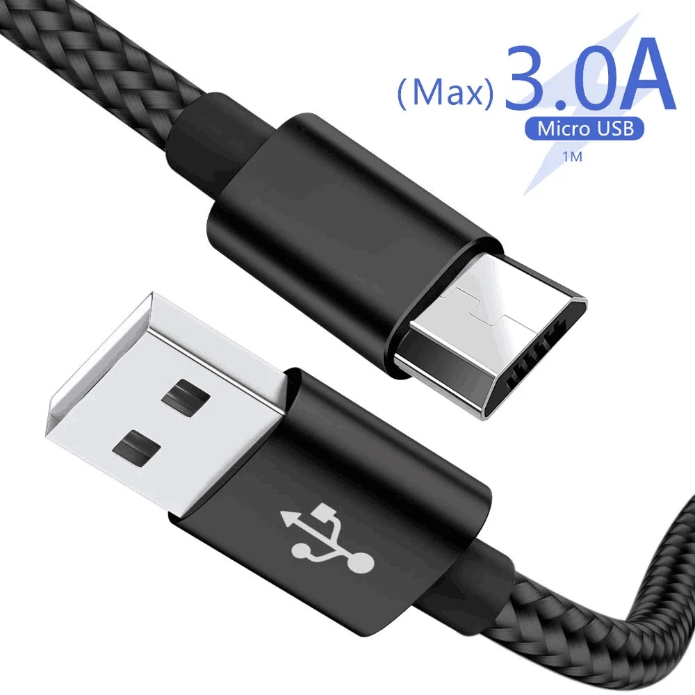 마이크로 USB 케이블, 고속 충전 데이터 코드, 나일론 편조 와이어, 아이폰, 삼성, 샤오미, 안드로이드 휴대폰 케이블, 충전 케이블, 1m