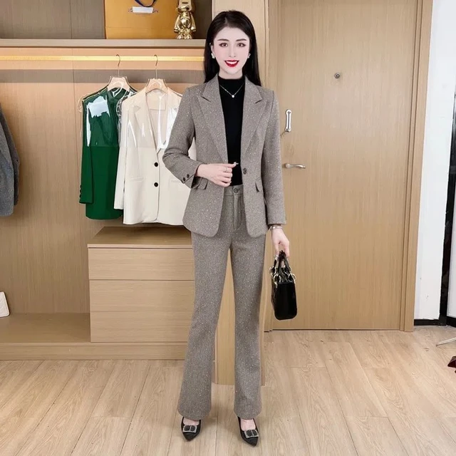 Autumn Basic Elegant Women's Tracksuit Double Breasted Blazers And Straight  Flare Pants Suit Matching Two 2 Piece Set Outfits - AliExpress