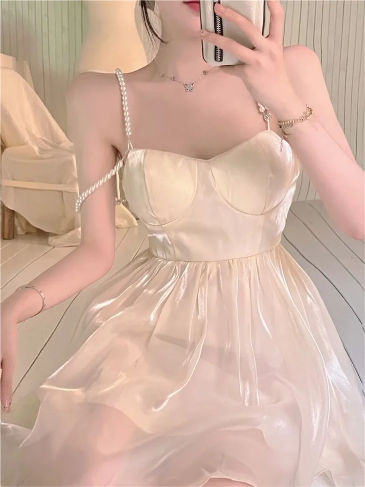 

Sweet Backless Solid Mini Dress Women Spaghetti Strap Summer A-line High Waist Holiday Beach Party Sexy One Piece Vestidos New