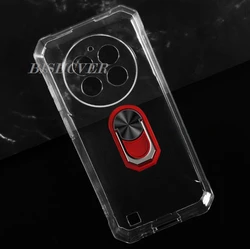 Durable TPU Silicone Phone Case with Back Ring Holder Bracket in Elegant Design for Oukitel WP28S (Transparent C Red)