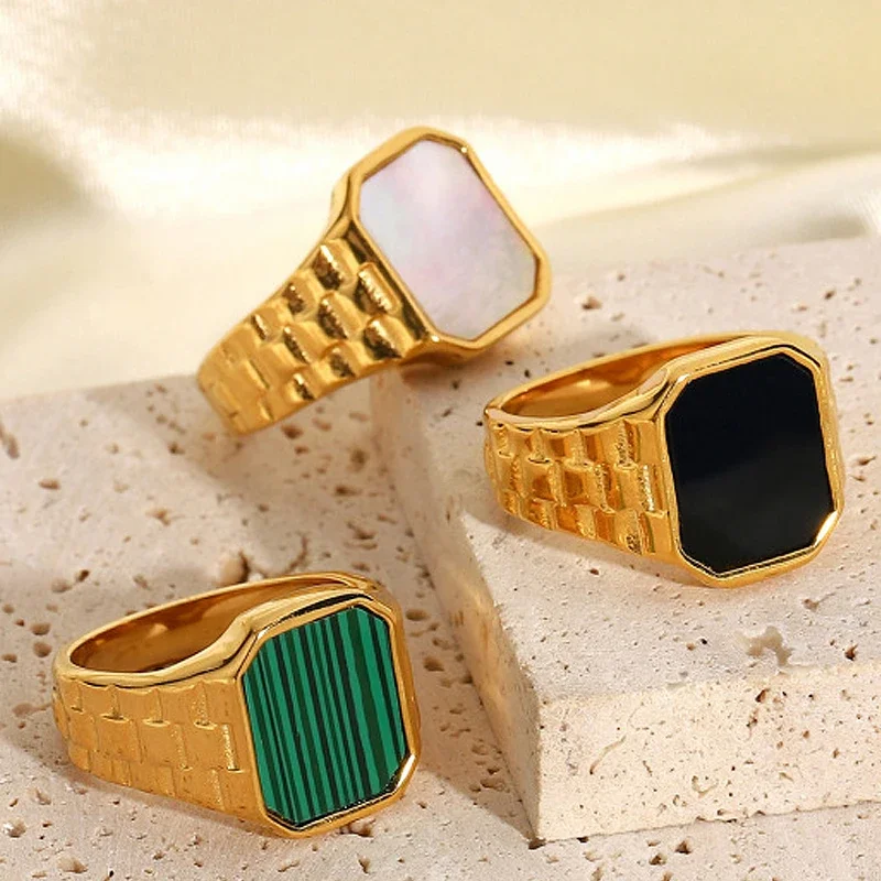 New 2023 Metal Glossy Shell Rings for Men Geometric Width Signet Square Finger Punk Style Fashion Ring Jewelry Christmas Gift 5