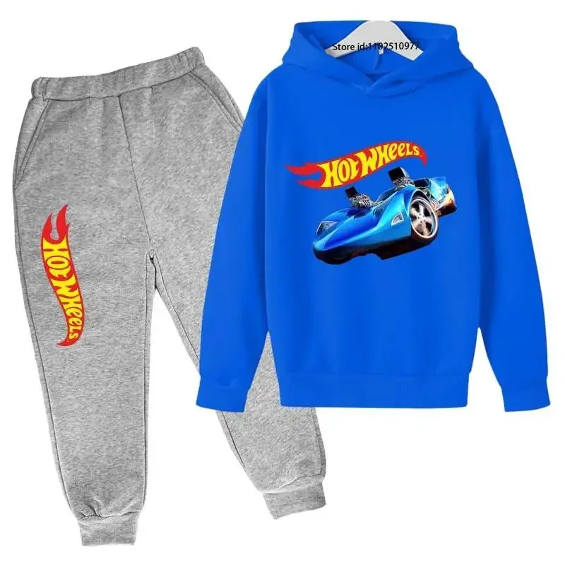 Hot Wheels Kids Spring Autumn Casual Tracksuits 3-13 Years Boys Girls Pullover Hoodie+Pants Suits Children Clothes Sets