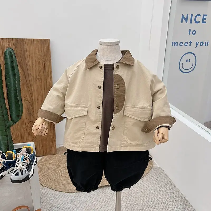 

2022 Spring Korean Children's Baby Loose Coat Foreign Style Boys And Girls Color Matching Cardigan Jacket