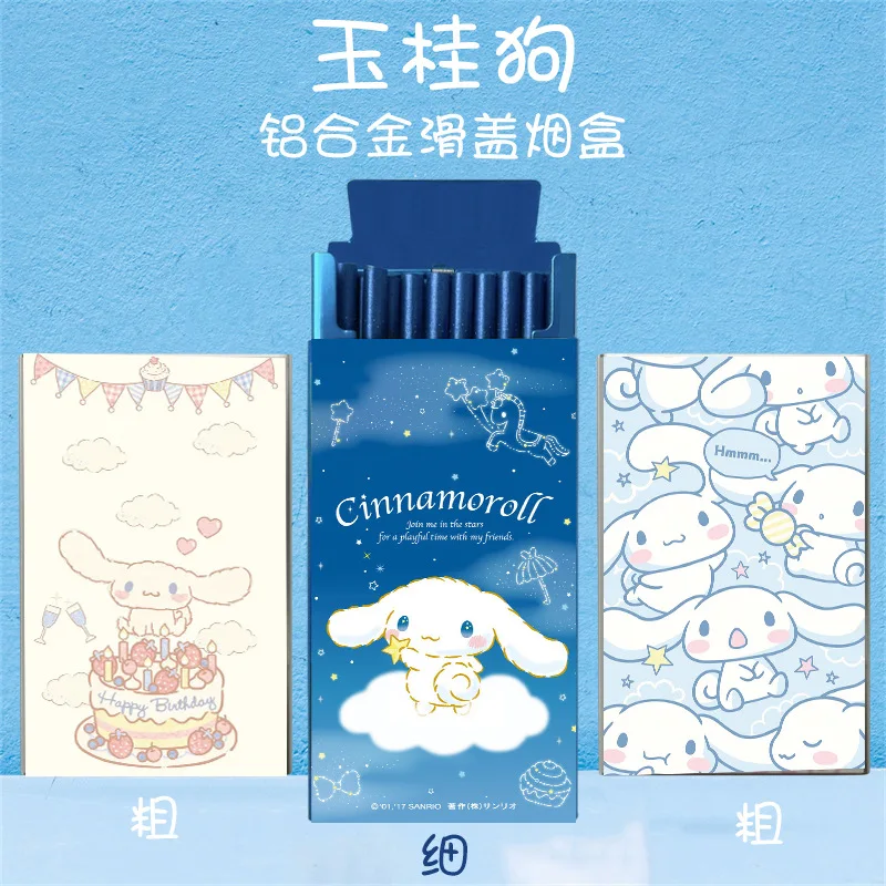 

Cinnamoroll Hello Kitty Cigarette Case Cartoon Anime Print Metal Slide Cover Wear-Resistant Thickness Portable Smoke Storage Box